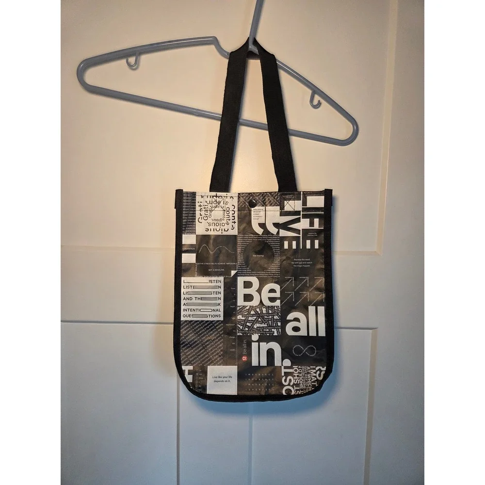 Lululemon Reusable Tote Bag Black White Graphic Print Small Shopper Be All In